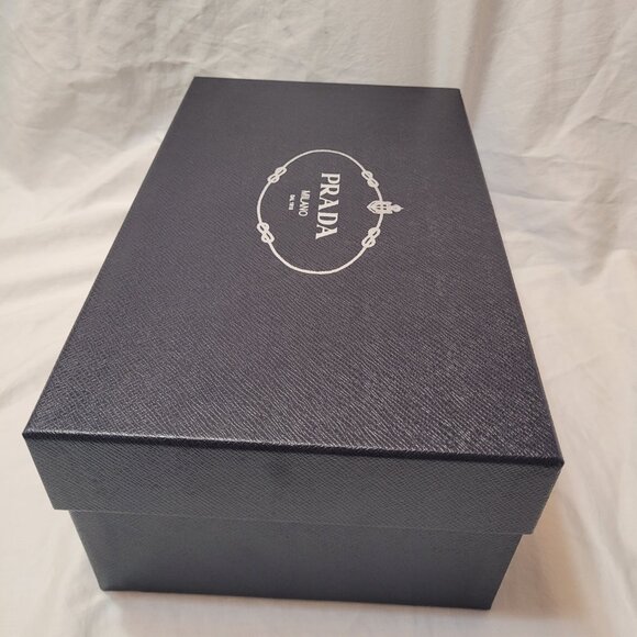 Prada Black Gift Box Textured Empty Silver Logo Storage Decorative Organizer - Picture 4 of 14